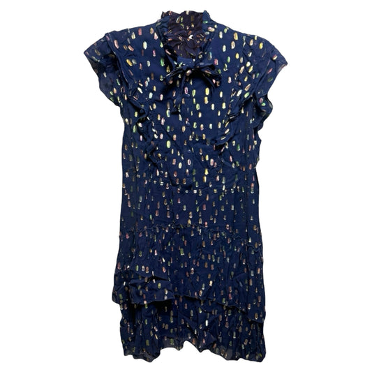 Adalie Pussy-Bow Tiered Fil Coupé Georgette Mini Dress By Antik Batik In Midnight Blue, Size: M