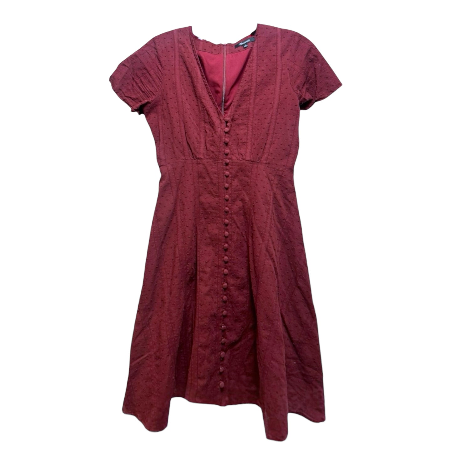 Button-Front Swing Dress in Swiss Dot By Madewell In Dusty Burgundy, Size: 00