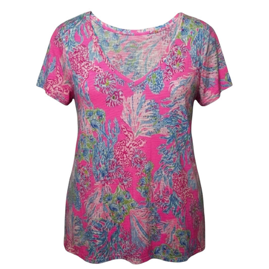 Etta V Neck Top Designer By Lilly Pulitzer In Pink Isle Shell Me Something Good, Size: L