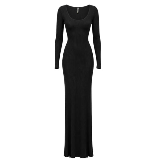 Soft Lounge Long Sleeve Ribbed Maxi Dress By Skims In Black, Size: S