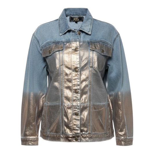 Jacket Denim By Lucky & Blessed In Blue & Pink, Size: XL