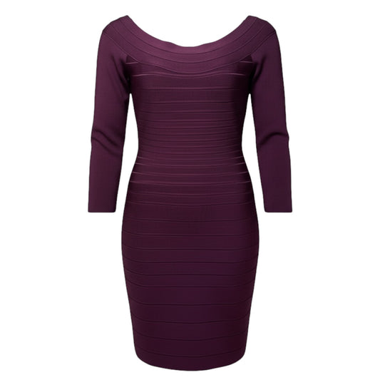 Candice Bandage Midi Dress Luxury Designer By Herve Leger In Bordeaux, Size: L