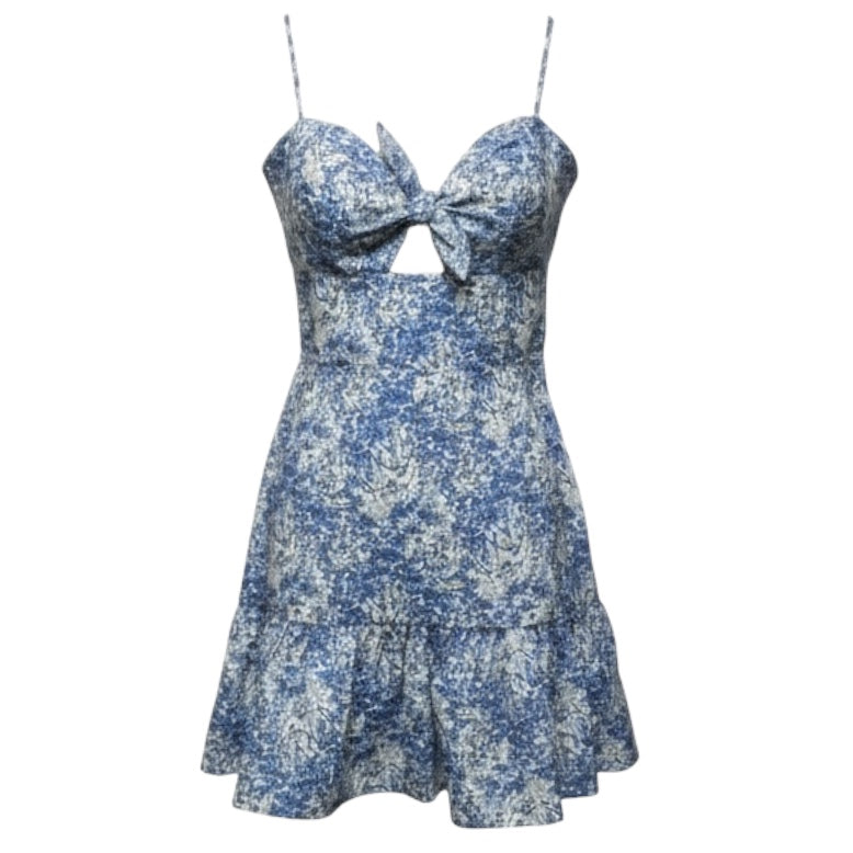 Dorian Ditsy Floral Linen Mini Dress By Karina Grimaldi In Blue & White, Size: XS