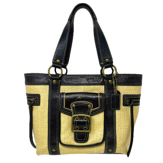 Legacy Straw and Black Leather Tote  Designer By Coach O  Size: Large