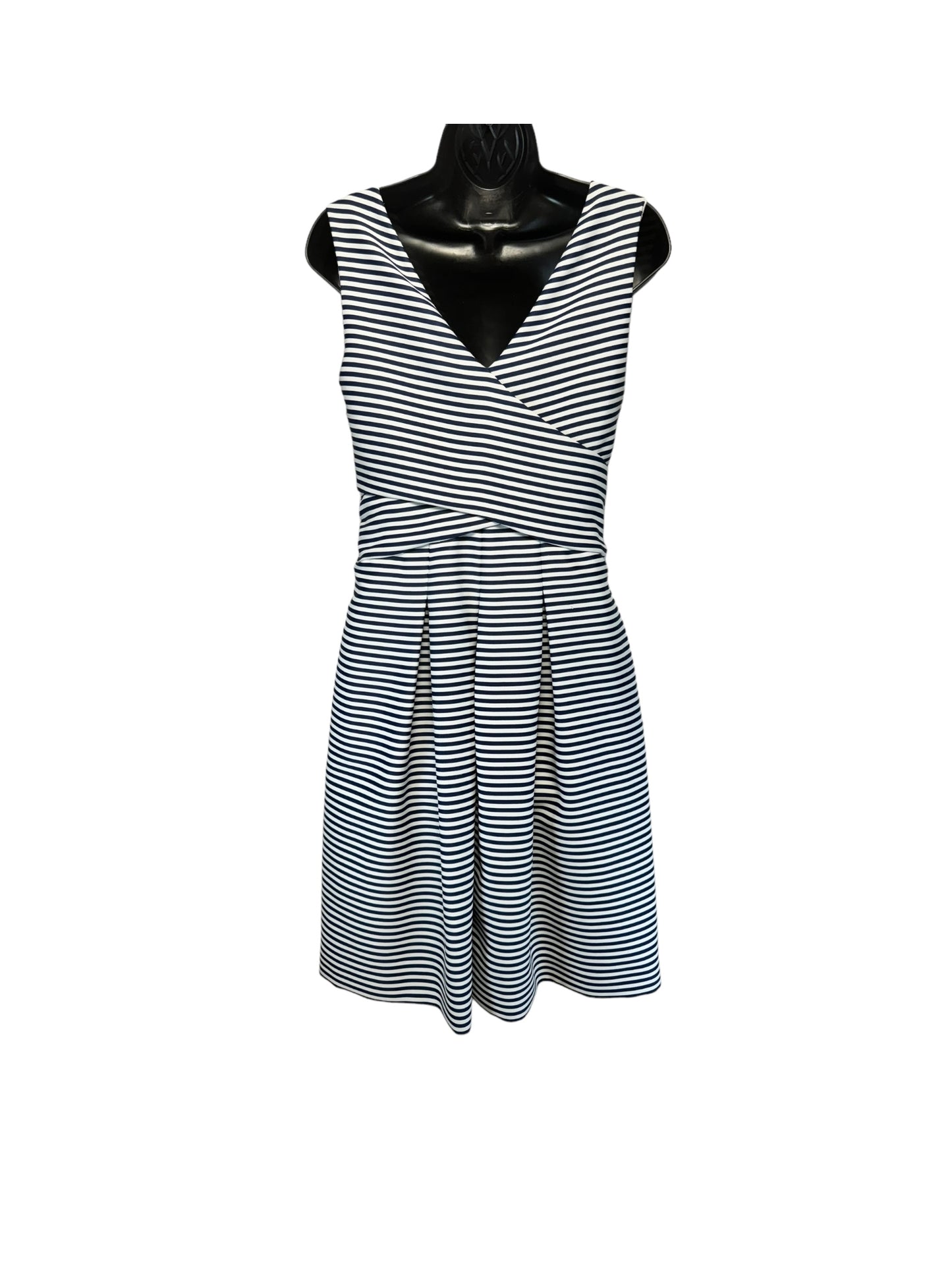 Bell Skirt Dress in Navy & Chalk Stripe Designer By Halston Heritage  Size: 6