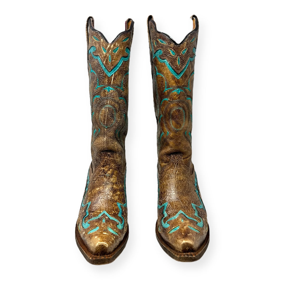 Inlay Turquoise Cowhide Leather Cowgirl Boots By Corral  Size: 8.5