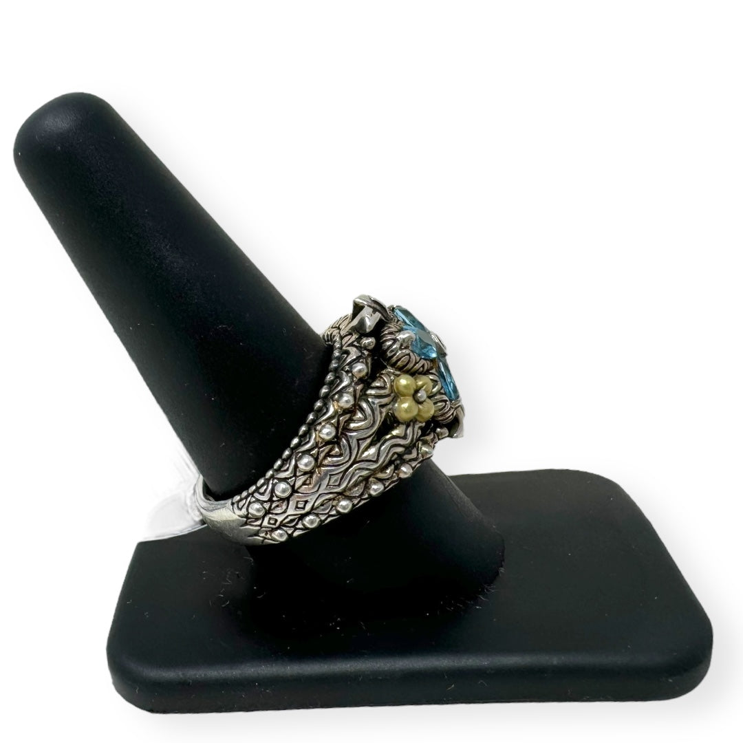 Sterling Silver With 18K Details Blue Topaz Flower Ring Designer By Barbara Bixby  Size: 10